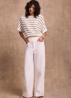 Online Cream Cotton Blend Metallic Stripe Top Jumpers|Jumpers & Cardigans