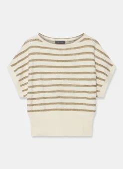 Online Cream Cotton Blend Metallic Stripe Top Jumpers|Jumpers & Cardigans