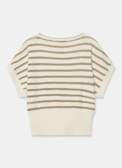 Online Cream Cotton Blend Metallic Stripe Top Jumpers|Jumpers & Cardigans