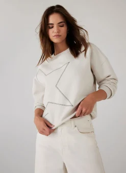 New Cream Cotton Blend Star Sweatshirt Sweatshirts|Sweatshirts