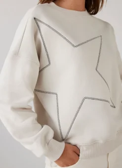 New Cream Cotton Blend Star Sweatshirt Sweatshirts|Sweatshirts
