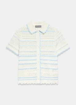Clearance Cream Cotton Blend Stripe Crochet Top Crochet