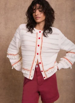 Hot Cream Cotton Blend Tassel Cardigan Cardigans|Jumpers & Cardigans
