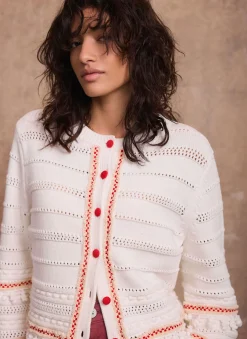 Hot Cream Cotton Blend Tassel Cardigan Cardigans|Jumpers & Cardigans