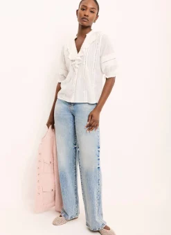 Best Cream Cotton Ruffle Blouse Shirts & Blouses