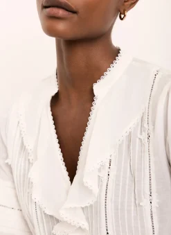 Best Cream Cotton Ruffle Blouse Shirts & Blouses