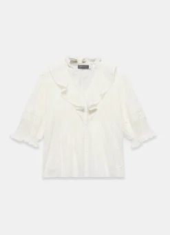 Best Cream Cotton Ruffle Blouse Shirts & Blouses
