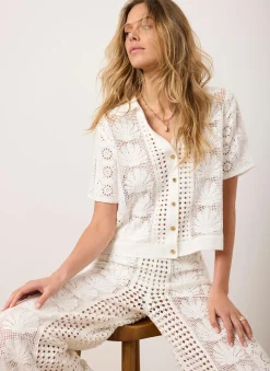 New Cream Crochet Shell Shirt All Tops|Tops