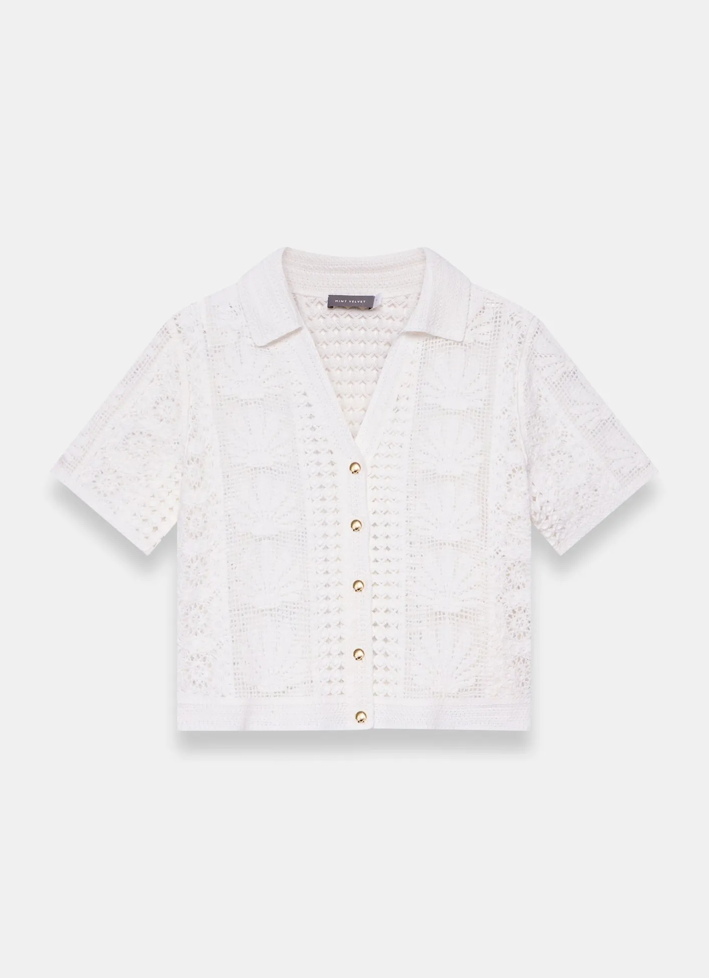 New Cream Crochet Shell Shirt All Tops|Tops