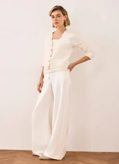 Outlet Cream Crochet Side Stripe Trousers Wide Leg Trousers|Trousers