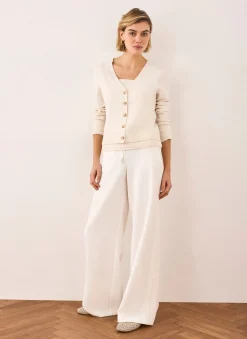 Outlet Cream Crochet Side Stripe Trousers Wide Leg Trousers|Trousers