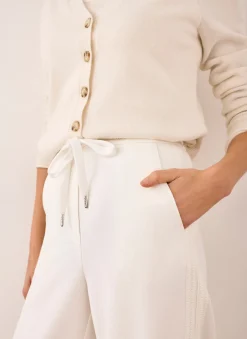 Outlet Cream Crochet Side Stripe Trousers Wide Leg Trousers|Trousers