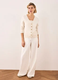 Outlet Cream Crochet Side Stripe Trousers Wide Leg Trousers|Trousers