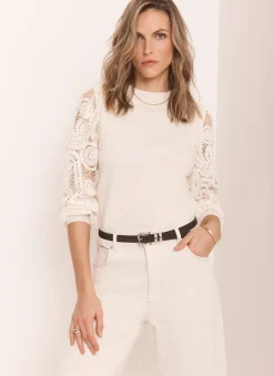 Hot Cream Crochet Sleeve Jumper Crochet|Jumpers