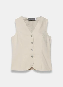 Discount Cream Denim Diamond Textured Waistcoat Waistcoats|Denim Jackets