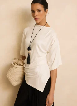 Sale Cream Draped Asymmetric Top All Tops|Tops