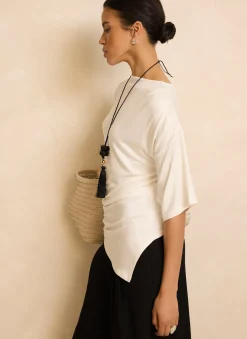 Sale Cream Draped Asymmetric Top All Tops|Tops