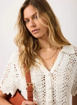 Outlet Cream Embellished Crochet Top Crochet