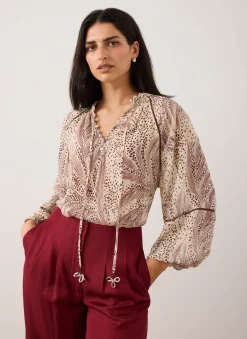 Feather Print Blouse Shirts & Blouses