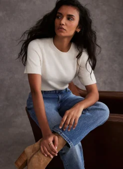 Online Cream Fitted Knit Tee Knitted Tops|Knitted Tops