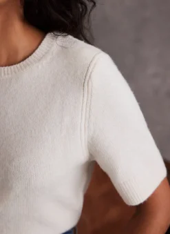Online Cream Fitted Knit Tee Knitted Tops|Knitted Tops