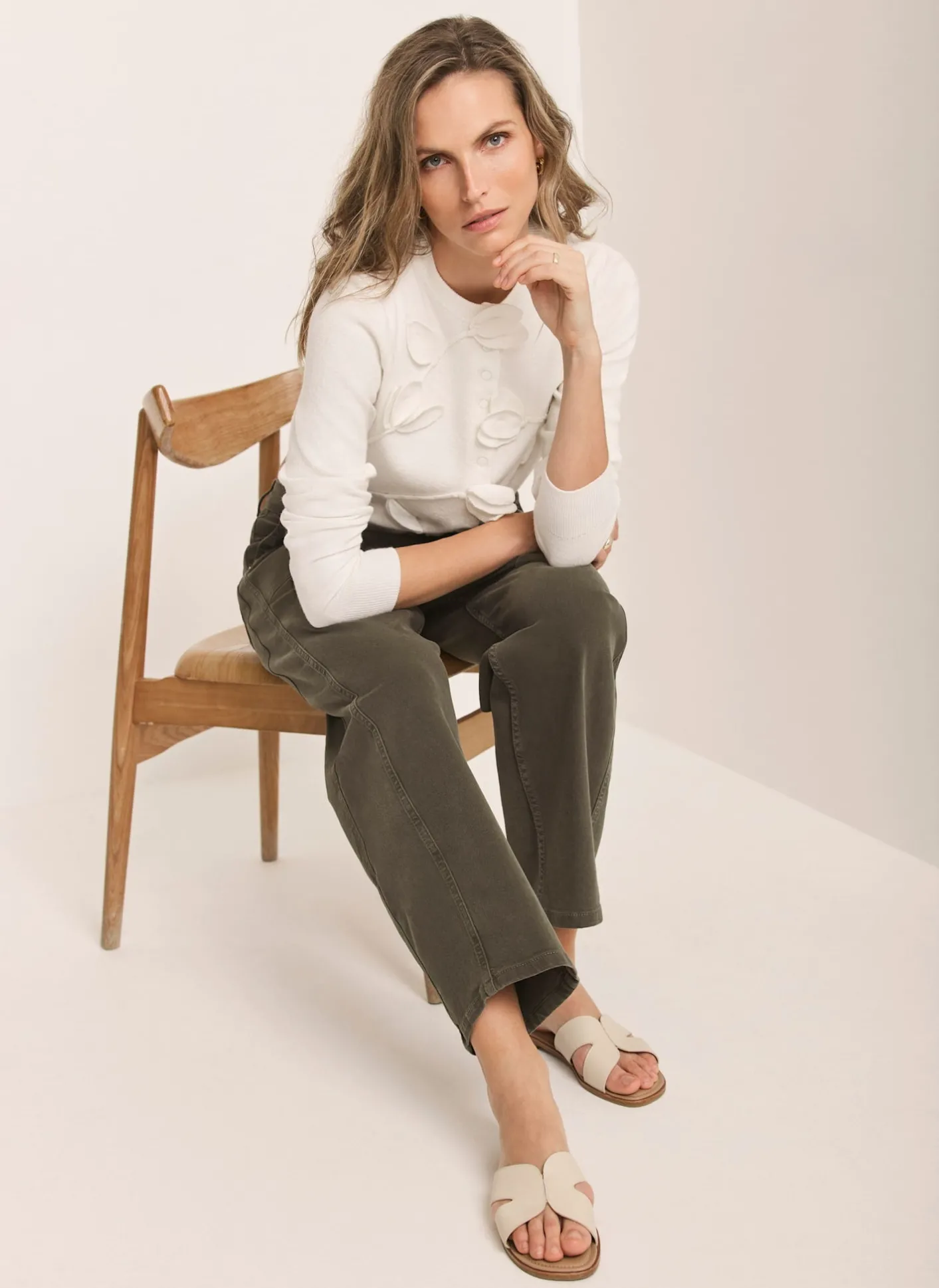 Cream Floral Applique Popper Detail Cardigan Cardigans|Jumpers & Cardigans