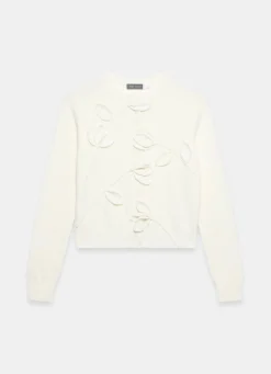 Cream Floral Applique Popper Detail Cardigan Cardigans|Jumpers & Cardigans