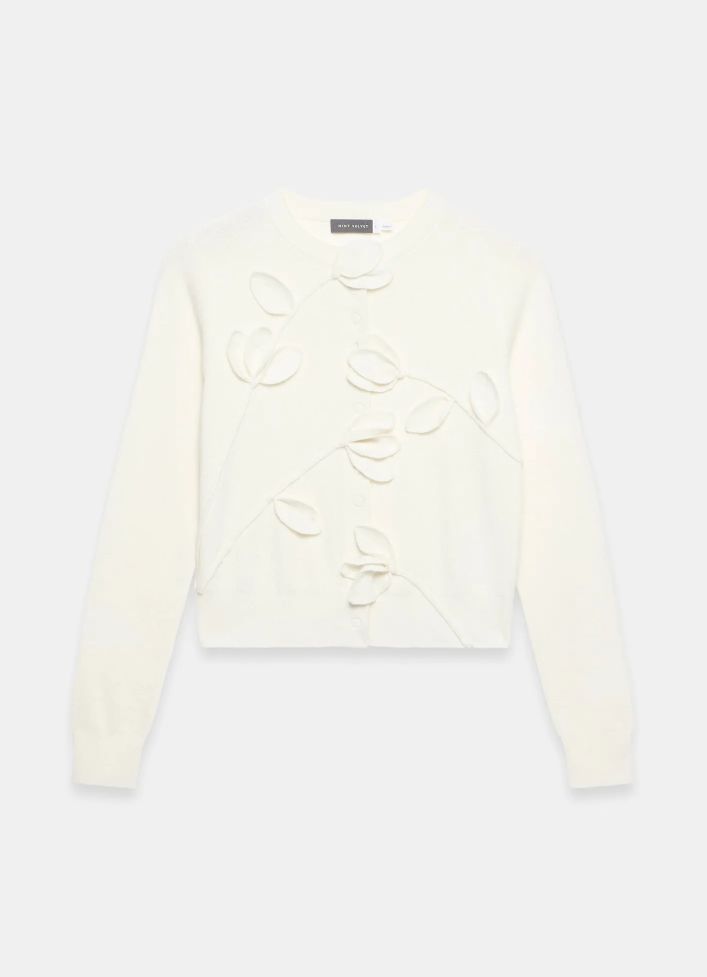 Cream Floral Applique Popper Detail Cardigan Cardigans|Jumpers & Cardigans
