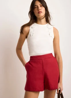Best Cream Floral Applique Vest Top T-Shirts|T-Shirts