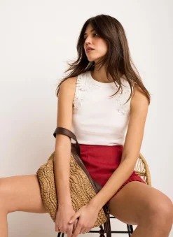 Best Cream Floral Applique Vest Top T-Shirts|T-Shirts