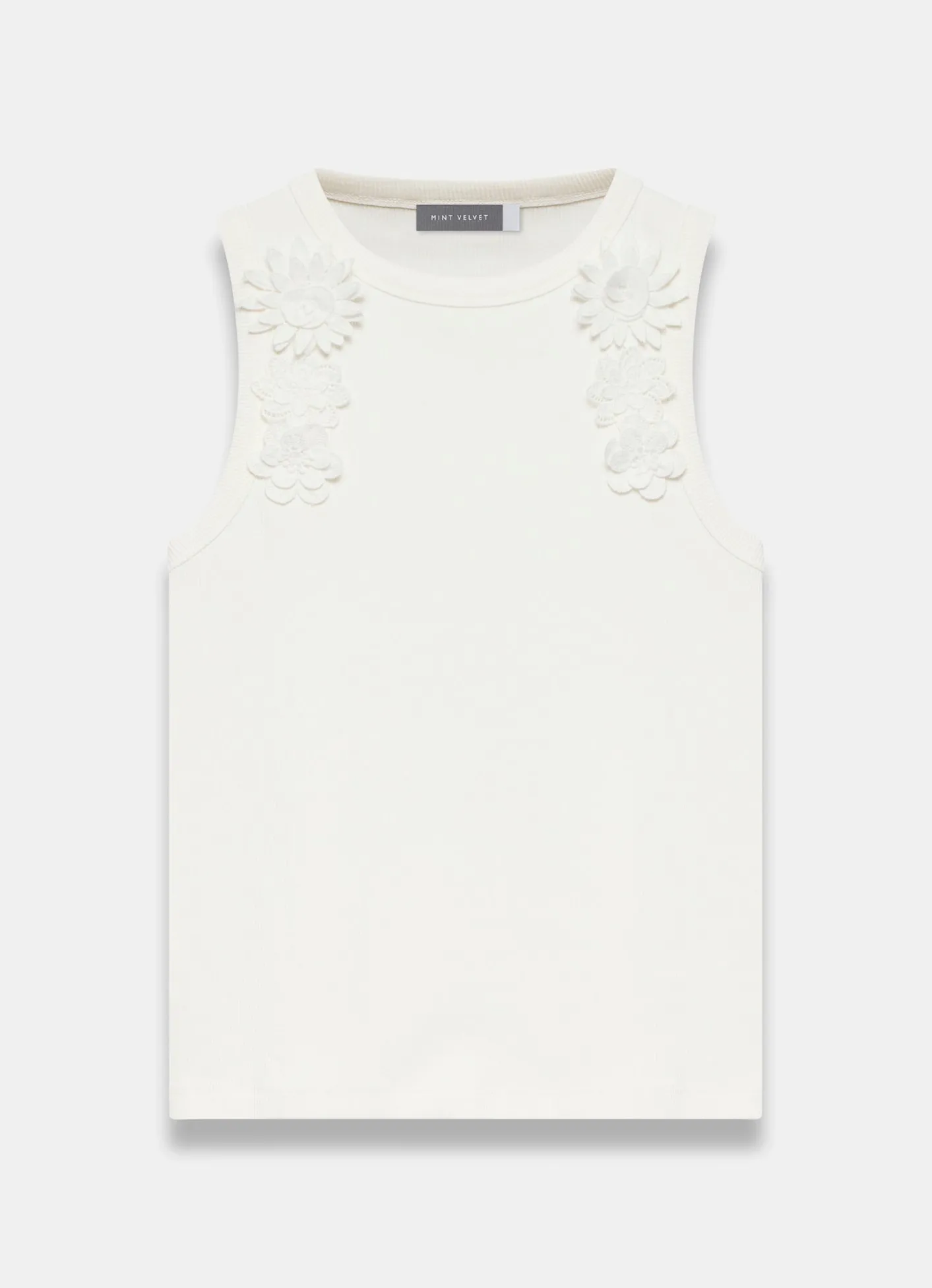 Best Cream Floral Applique Vest Top T-Shirts|T-Shirts