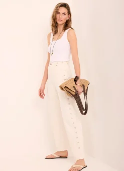 Sale Cream Floral Embroidered Tapered Jeans Jeans|Straight Jeans