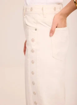 Sale Cream Floral Embroidered Tapered Jeans Jeans|Straight Jeans