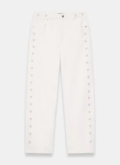 Sale Cream Floral Embroidered Tapered Jeans Jeans|Straight Jeans