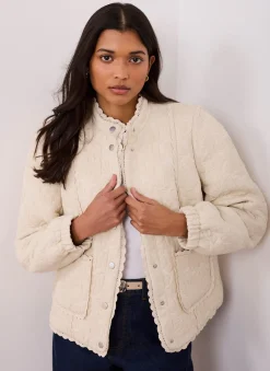 Sale Cream Floral Jacquard Quilted Jacket Jackets
