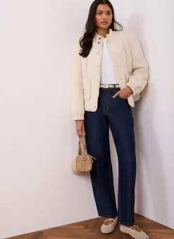 Sale Cream Floral Jacquard Quilted Jacket Jackets