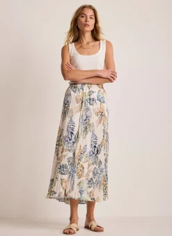 Outlet Cream Floral Print Crinkle Maxi Skirt Maxi Skirts|Skirts