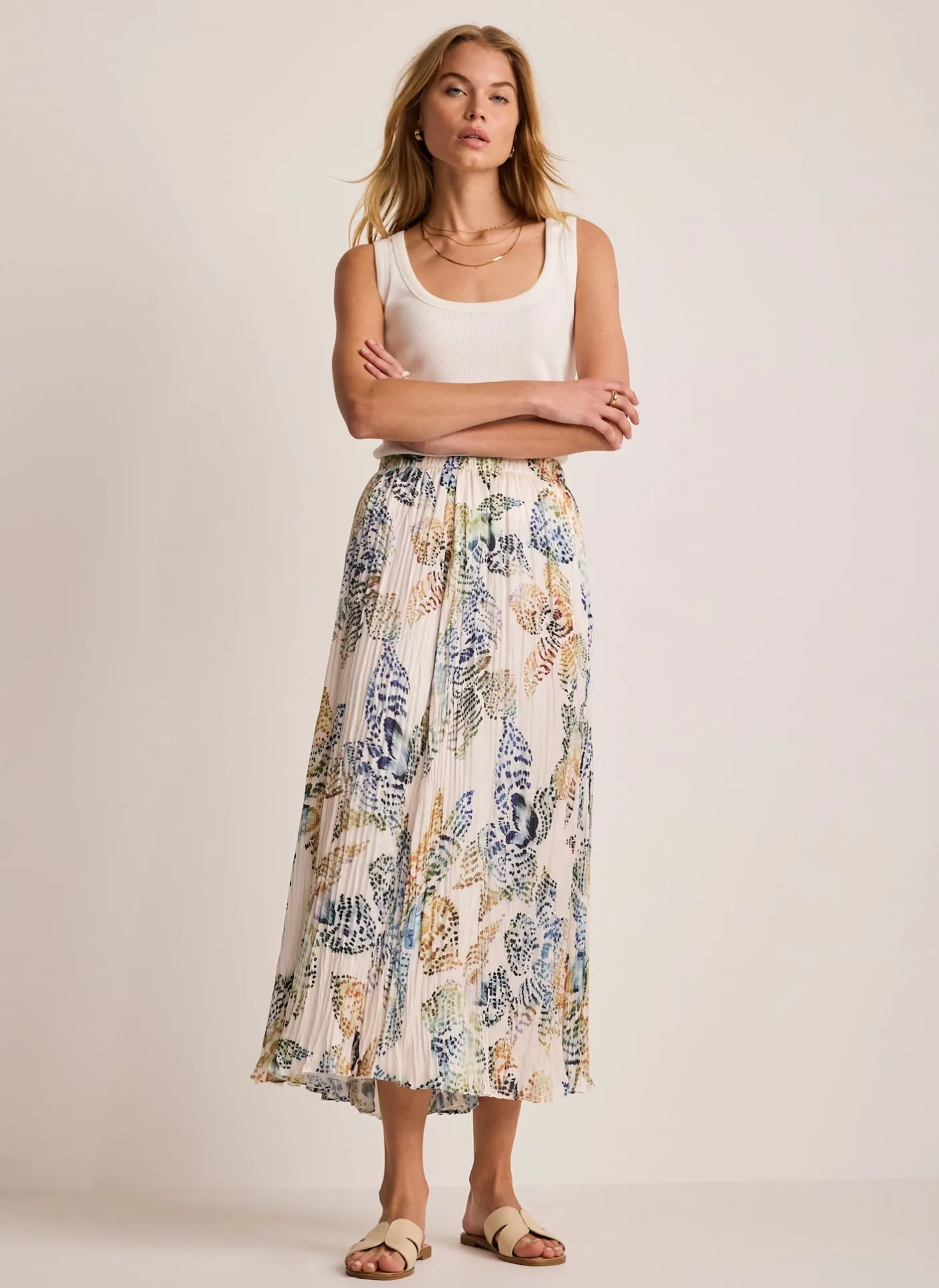 Outlet Cream Floral Print Crinkle Maxi Skirt Maxi Skirts|Skirts