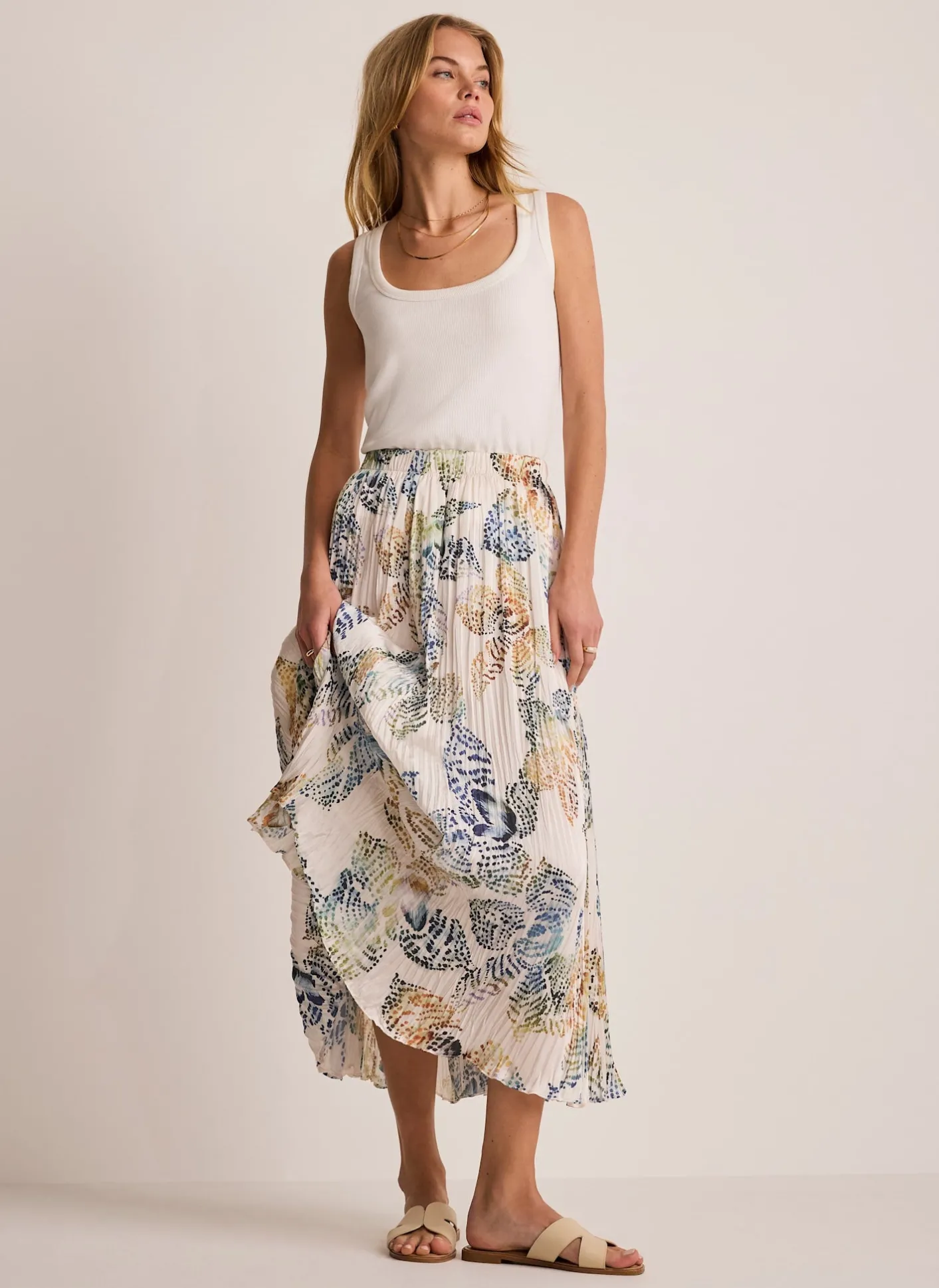 Outlet Cream Floral Print Crinkle Maxi Skirt Maxi Skirts|Skirts