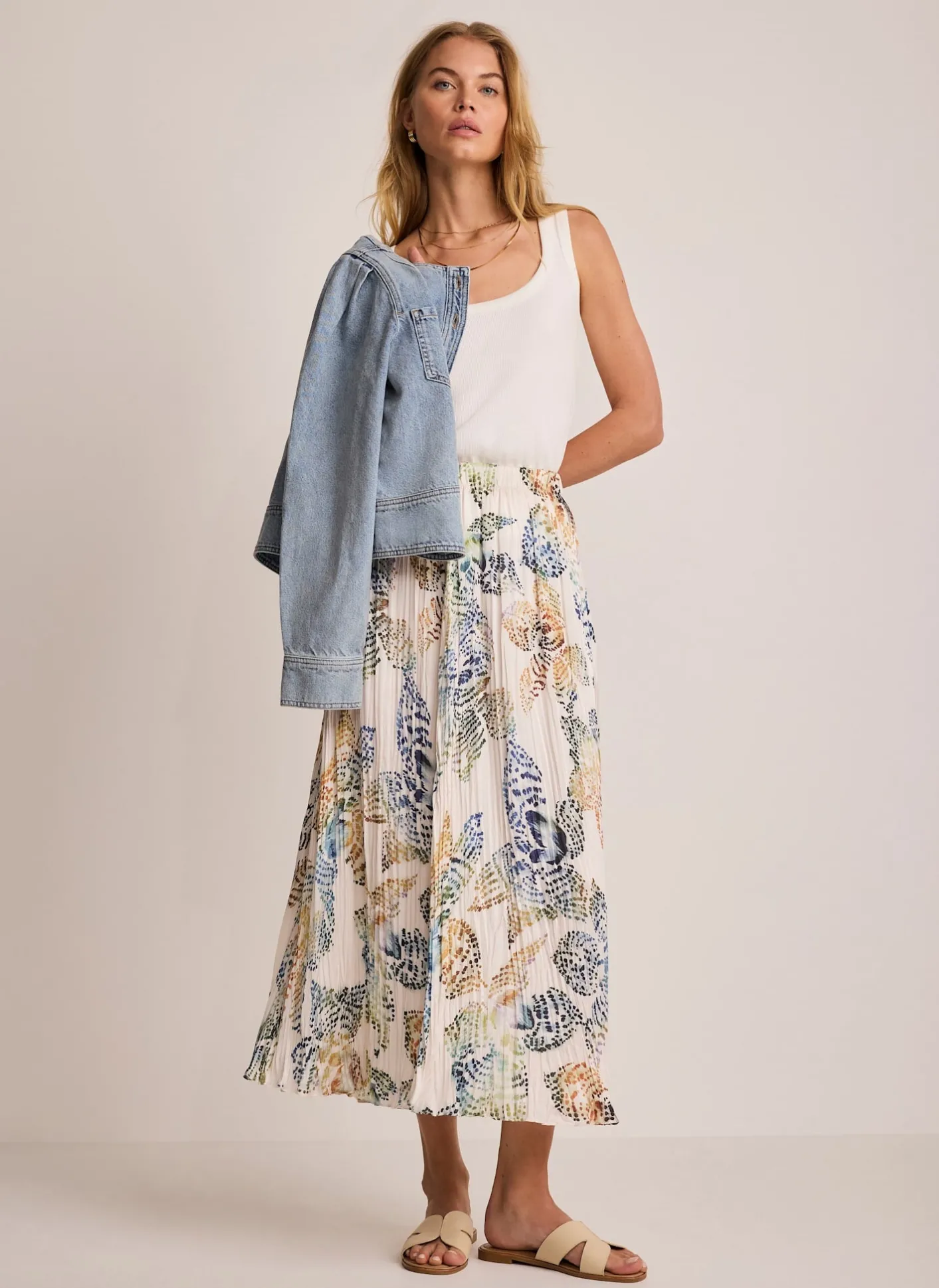 Outlet Cream Floral Print Crinkle Maxi Skirt Maxi Skirts|Skirts
