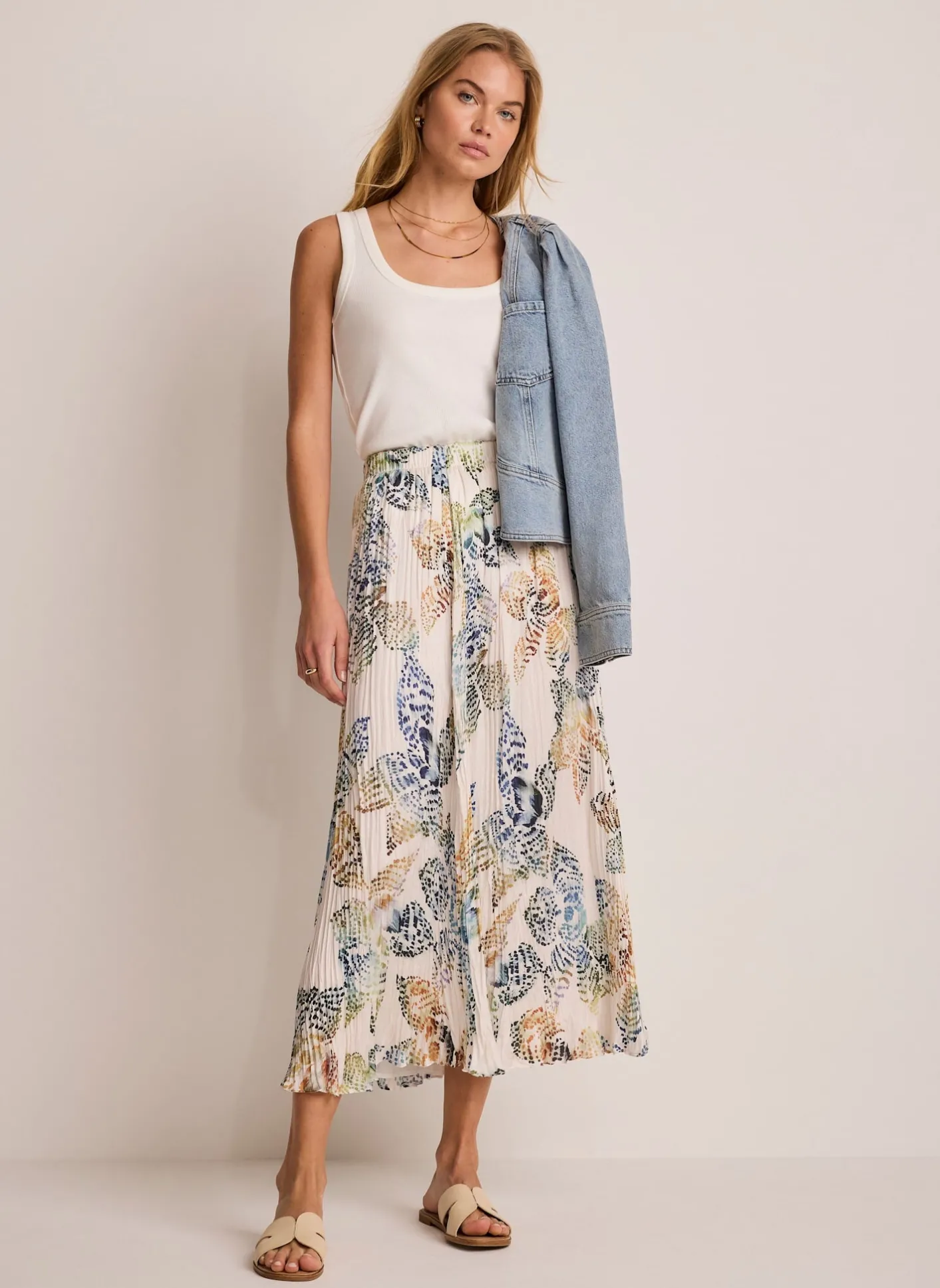 Outlet Cream Floral Print Crinkle Maxi Skirt Maxi Skirts|Skirts
