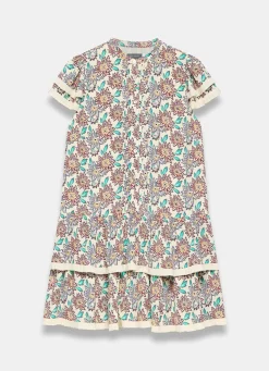Discount Cream Floral Print Mini Dress Summer Dresses|Mini Dresses