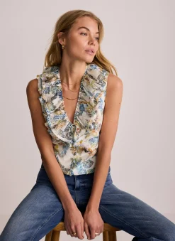 Discount Cream Floral Print Ruffle Top Shirts & Blouses|All Tops