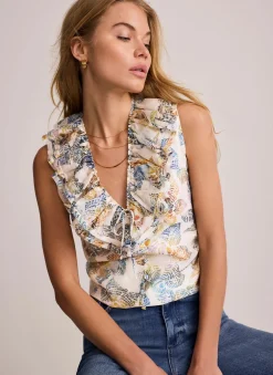 Discount Cream Floral Print Ruffle Top Shirts & Blouses|All Tops