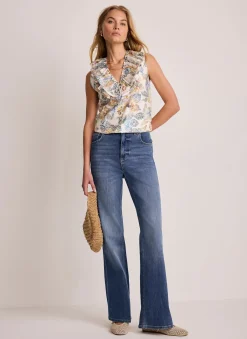 Discount Cream Floral Print Ruffle Top Shirts & Blouses|All Tops