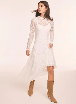 Clearance Cream Lace Full Asymmetric Midi Dress Midi Dresses