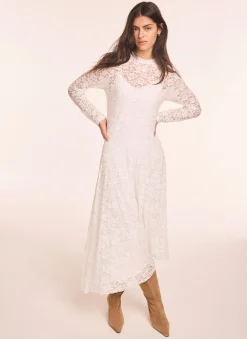 Clearance Cream Lace Full Asymmetric Midi Dress Midi Dresses
