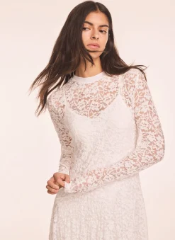 Clearance Cream Lace Full Asymmetric Midi Dress Midi Dresses
