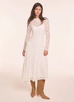 Clearance Cream Lace Full Asymmetric Midi Dress Midi Dresses