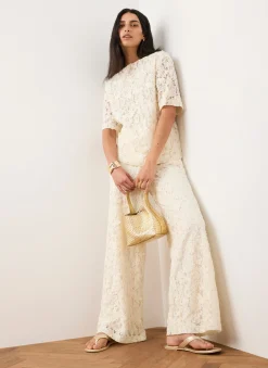 New Cream Lace Wide Leg Trousers Wide Leg Trousers|Trousers